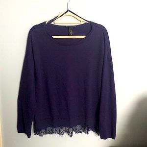 Lane Bryant Dark Purple Knit Sweater with Lace trim Plus 22/24